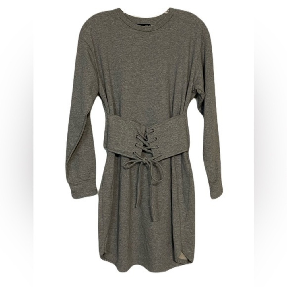 Aqua Corset Dress Sweatshirt Dress Crew Neck Pullover Heather Gray Size S Cotton